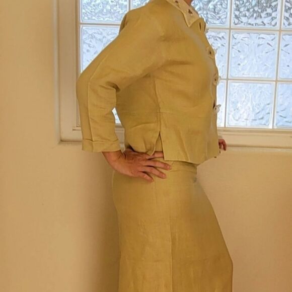 90's Lime green full length skirt set & blazer - Picture 5 of 5